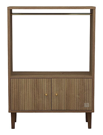 Bibliothèque 2 portes détail imitation bois texturé et pieds bois - SAUTHON