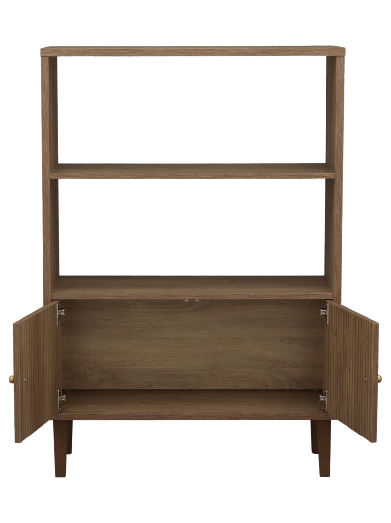 Bibliothèque 2 portes détail imitation bois texturé et pieds bois - SAUTHON Marron - Kiabi