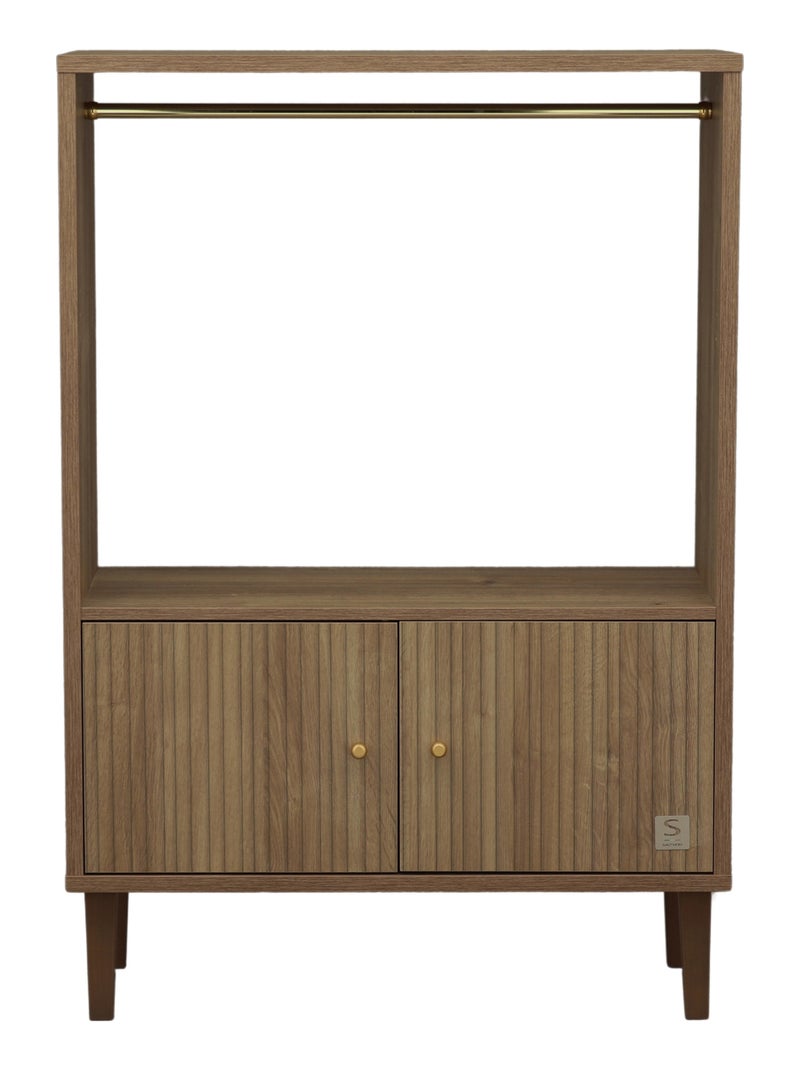 Bibliothèque 2 portes détail imitation bois texturé et pieds bois - SAUTHON Marron - Kiabi