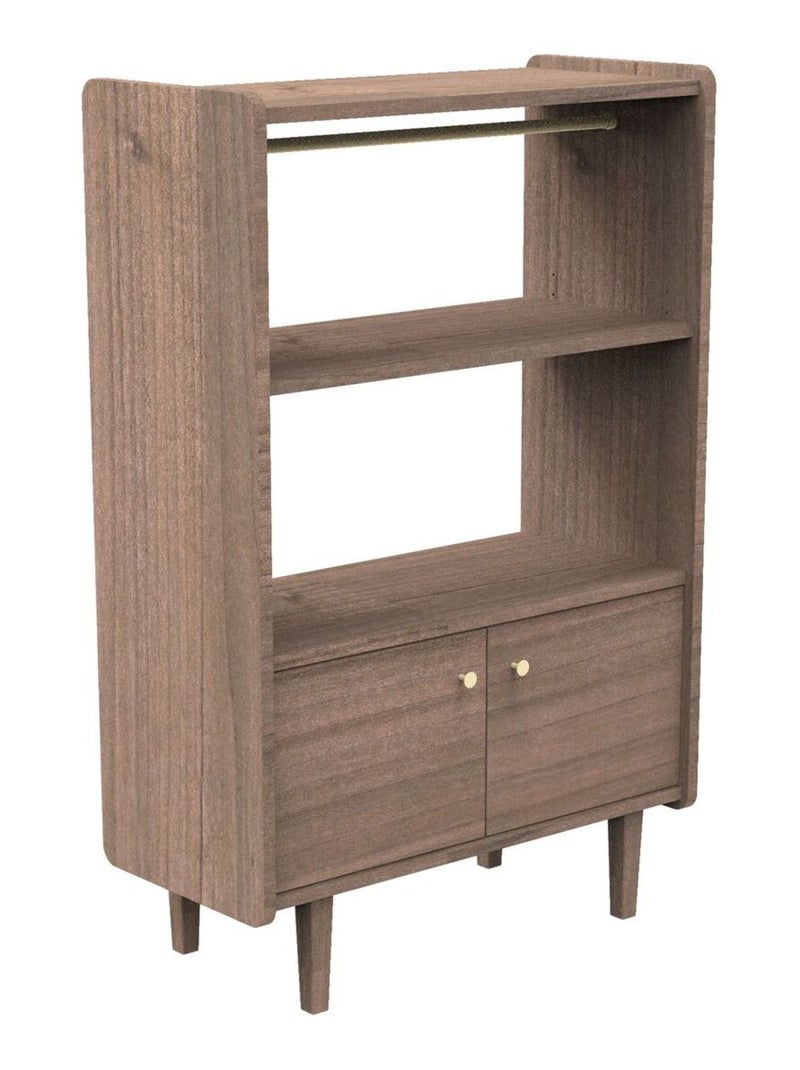 Bibliothèque 2 portes et 1 penderie en bois avec boutons métal - Marron - Kiabi