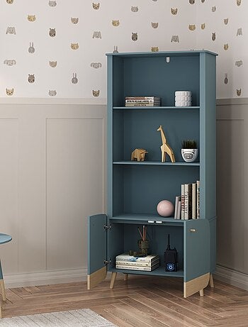 Bibliothèque en bois avec 3 niches et 2 portes