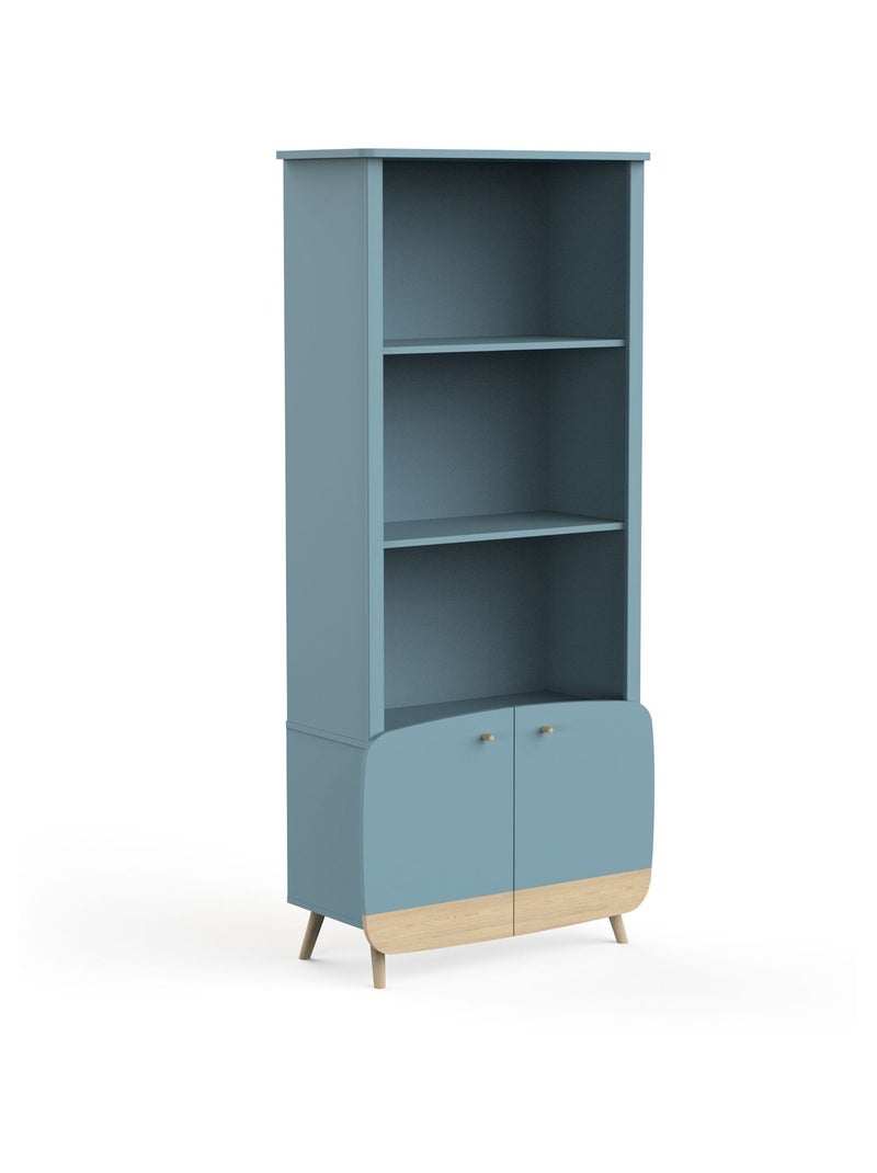 Bibliothèque en bois avec 3 niches et 2 portes Bleu - Kiabi