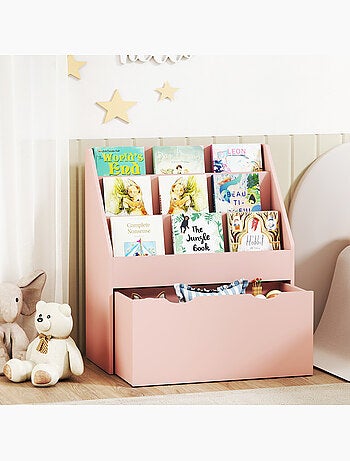 Bibliothèque enfant - 3 étagères, grand tiroir - mdf