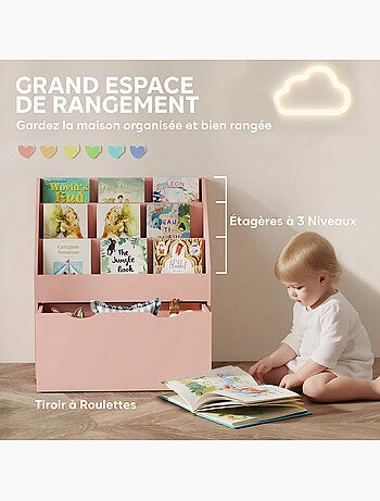 Bibliothèque enfant - 3 étagères, grand tiroir - mdf
