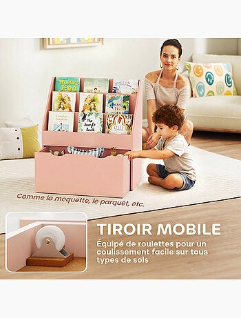 Bibliothèque enfant - 3 étagères, grand tiroir - mdf