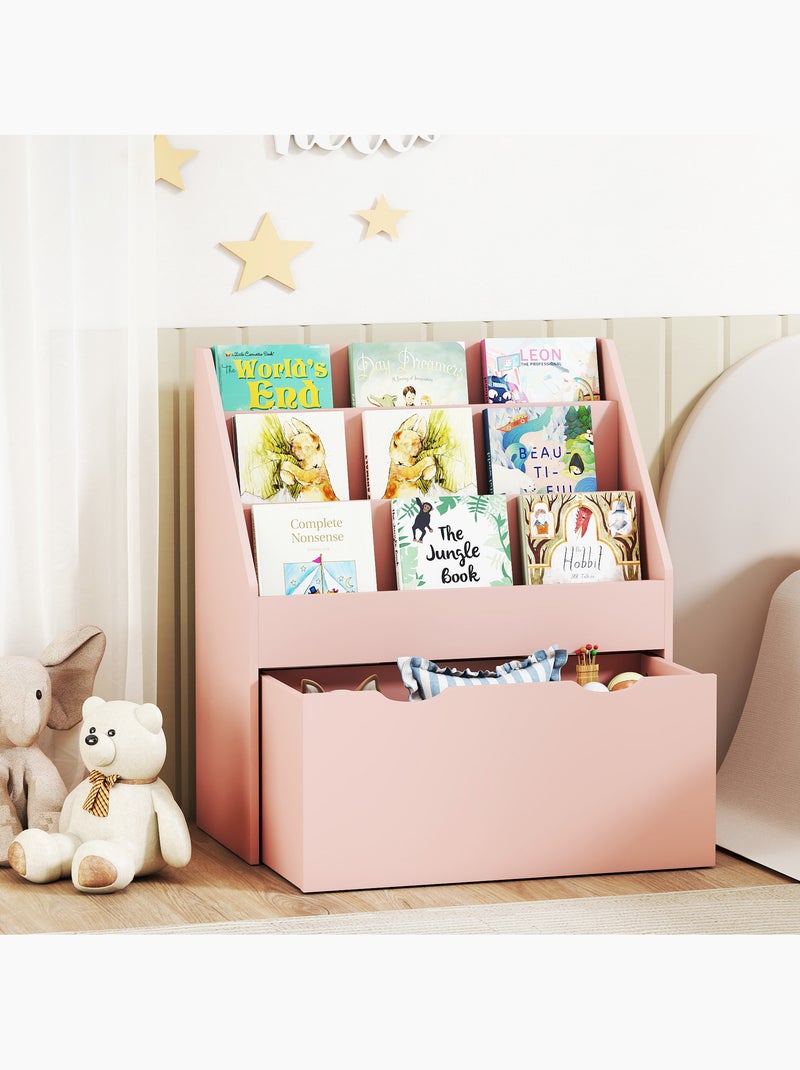Bibliothèque enfant - 3 étagères, grand tiroir - mdf Rose - Kiabi