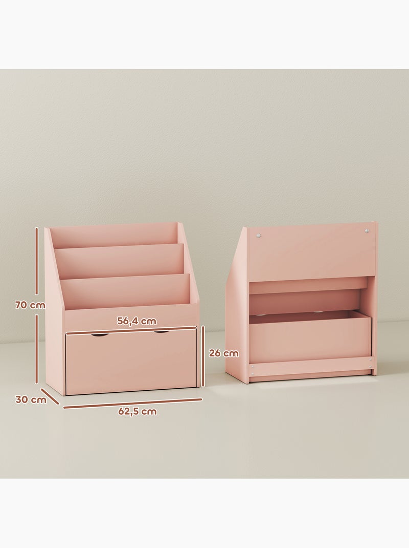 Bibliothèque enfant - 3 étagères, grand tiroir - mdf Rose - Kiabi