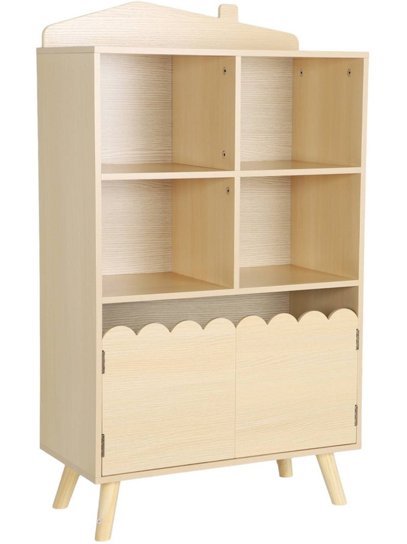 Bibliothèque enfant bois de pin 2 portes 4 étagères azur Beige naturel - Kiabi