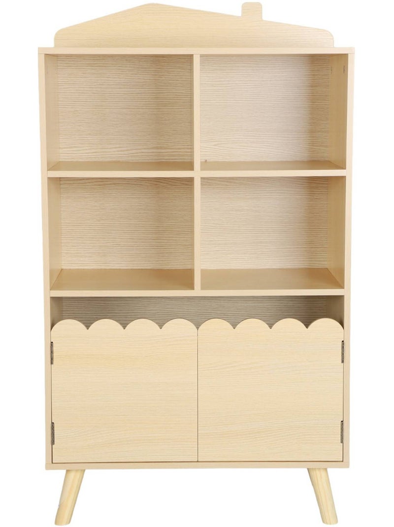 Bibliothèque enfant bois de pin 2 portes 4 étagères azur Beige naturel - Kiabi