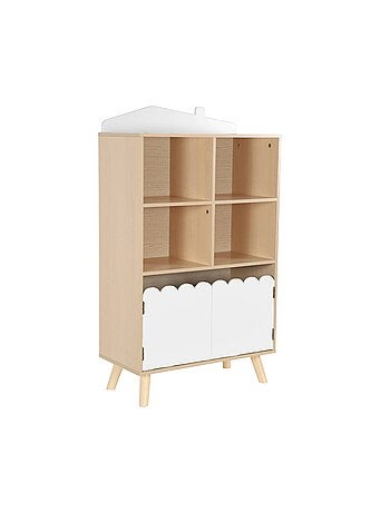 Bibliothèque enfant bois de pin 2 portes 4 étagères Azur