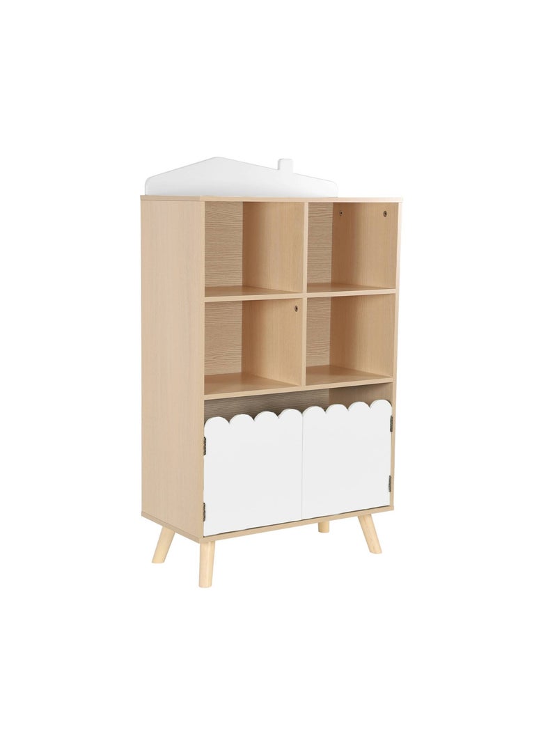 Bibliothèque enfant bois de pin 2 portes 4 étagères Azur Blanc - Kiabi