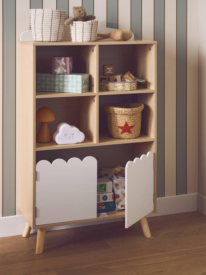 Bibliothèque enfant bois de pin 2 portes 4 étagères Azur Blanc - Kiabi