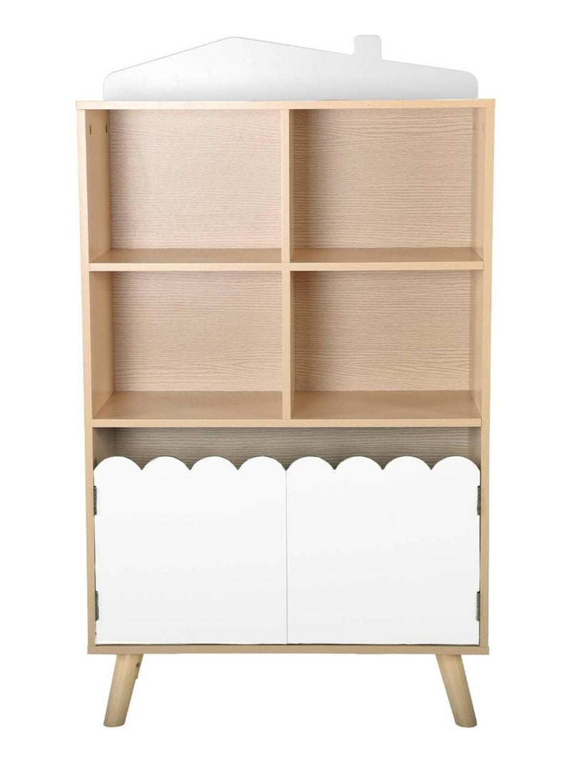 Bibliothèque enfant bois de pin 2 portes 4 étagères Azur Blanc - Kiabi