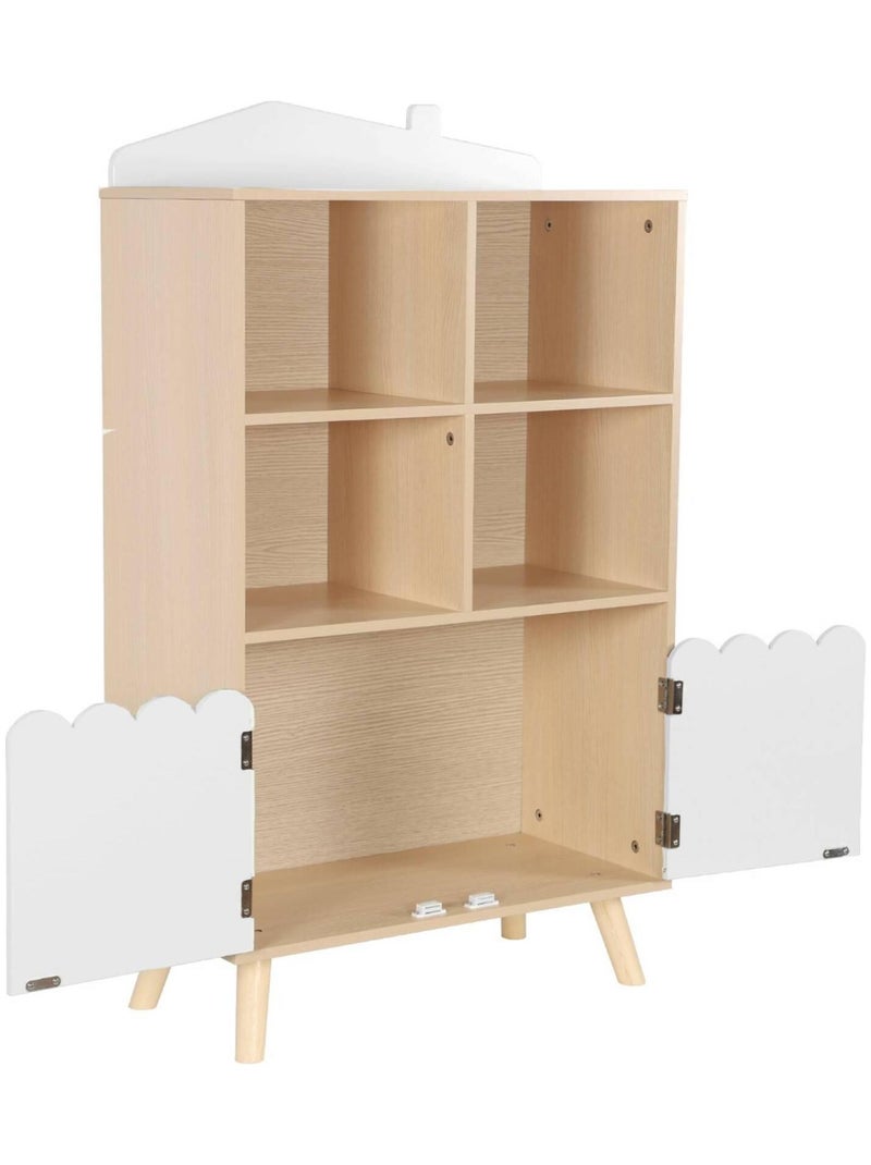 Bibliothèque enfant bois de pin 2 portes 4 étagères Azur Blanc - Kiabi