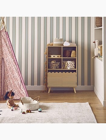 Bibliothèque enfant bois de pin 2 portes 4 étagères Azur