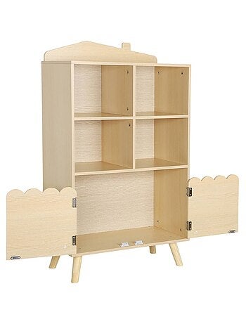 Bibliothèque enfant bois de pin 2 portes 4 étagères Azur