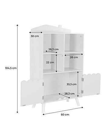 Bibliothèque enfant bois de pin 2 portes 4 étagères Azur