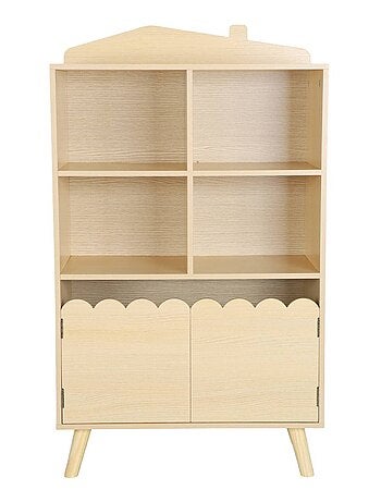 Bibliothèque enfant bois de pin 2 portes 4 étagères Azur