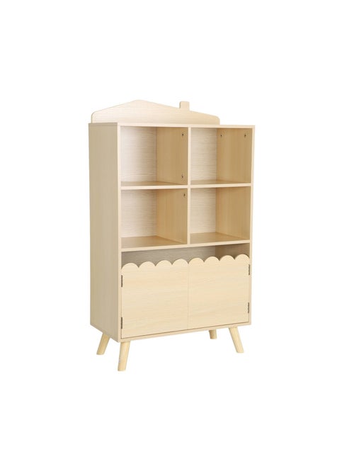 Bibliothèque enfant bois de pin 2 portes 4 étagères Azur - Kiabi