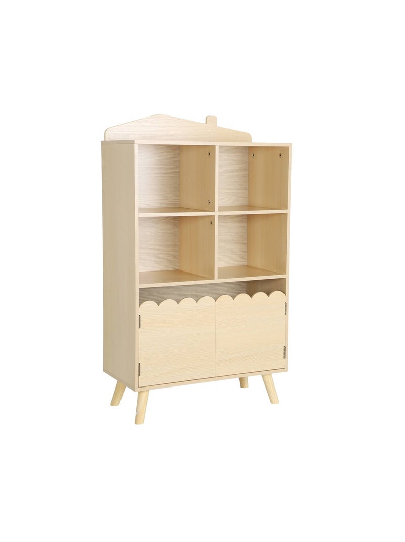 Bibliothèque enfant bois de pin 2 portes 4 étagères Azur Marron - Kiabi