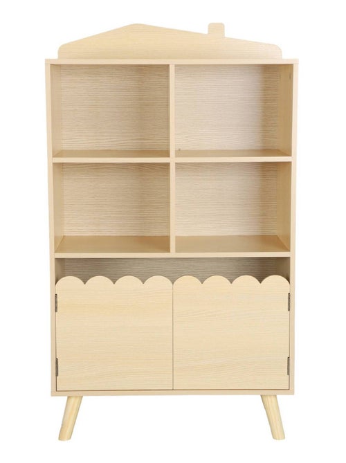 Bibliothèque enfant bois de pin 2 portes 4 étagères Azur - Kiabi