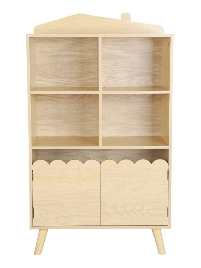 Bibliothèque enfant bois de pin 2 portes 4 étagères Azur Marron - Kiabi