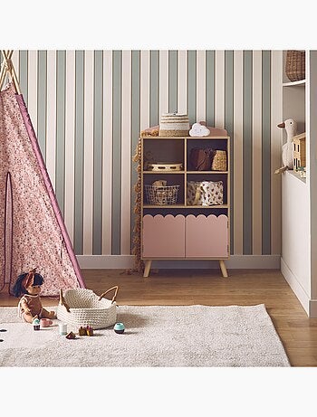 Bibliothèque enfant bois de pin 2 portes 4 étagères Azur