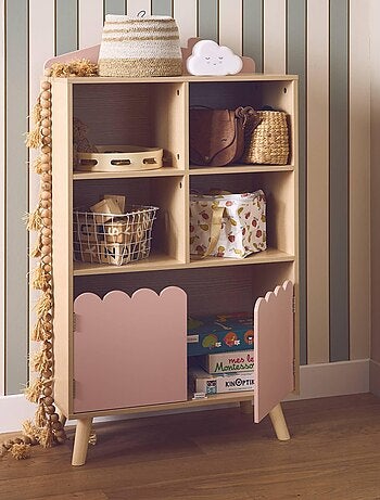 Bibliothèque enfant bois de pin 2 portes 4 étagères Azur