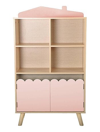 Bibliothèque enfant bois de pin 2 portes 4 étagères Azur