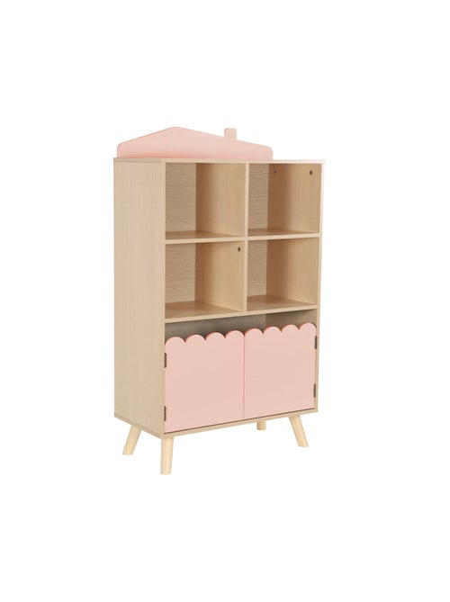 Bibliothèque enfant bois de pin 2 portes 4 étagères Azur - Kiabi