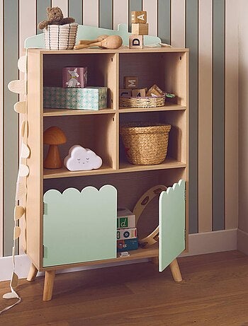 Bibliothèque enfant bois de pin 2 portes 4 étagères Azur