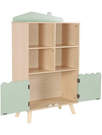 Bibliothèque enfant bois de pin 2 portes 4 étagères Azur