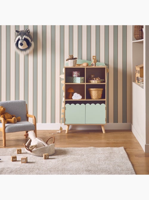 Bibliothèque enfant bois de pin 2 portes 4 étagères Azur - Kiabi