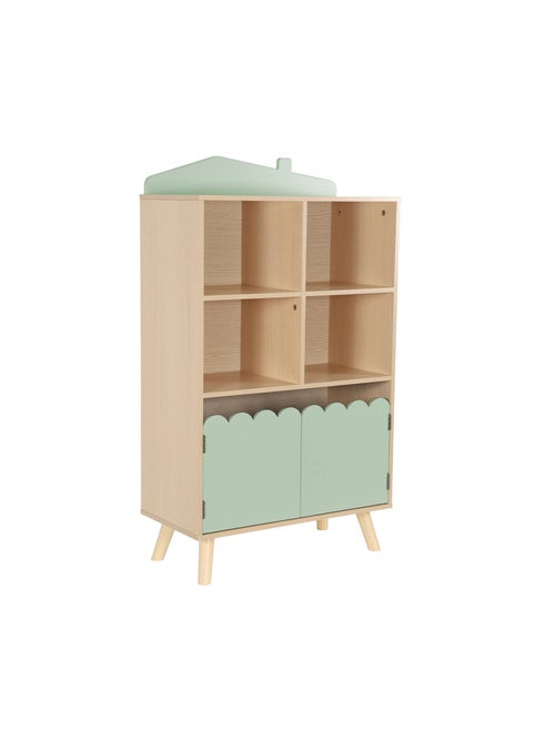 Bibliothèque enfant bois de pin 2 portes 4 étagères Azur - Kiabi