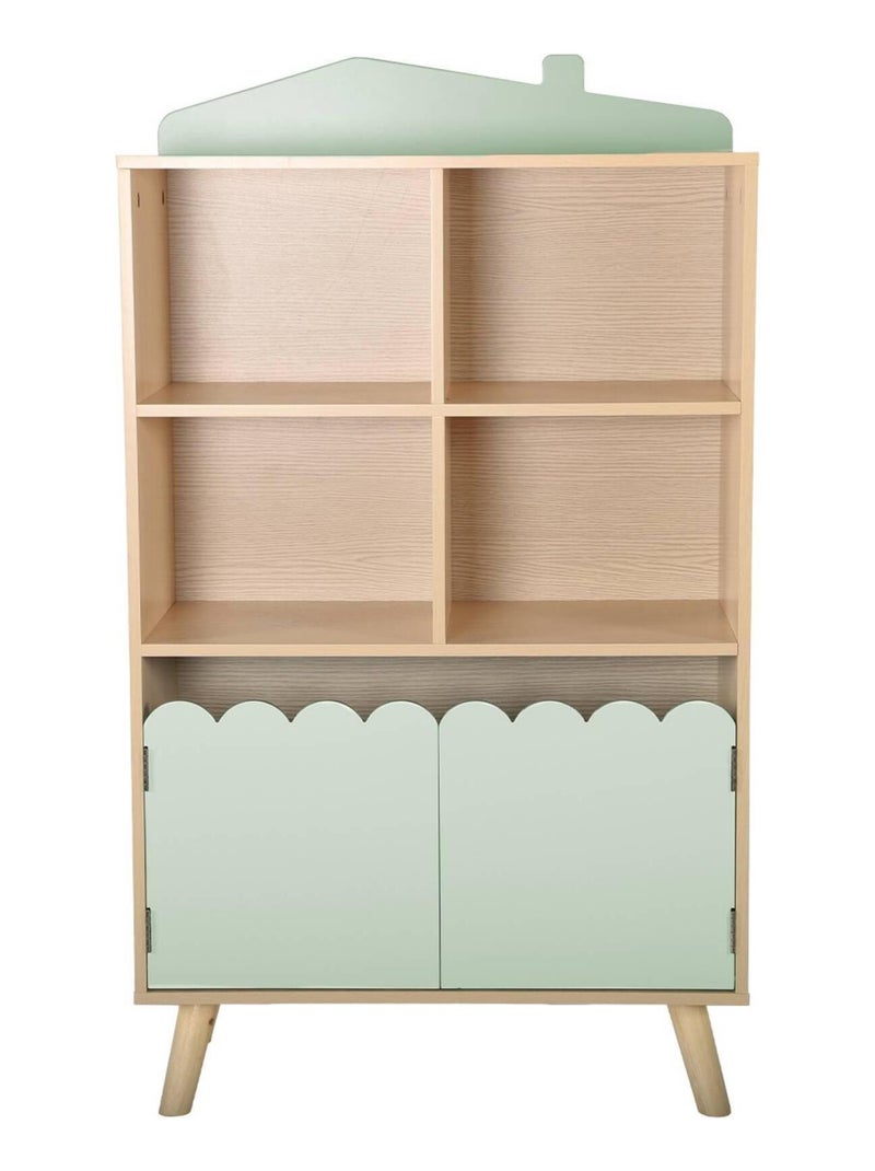 Bibliothèque enfant bois de pin 2 portes 4 étagères Azur Vert - Kiabi