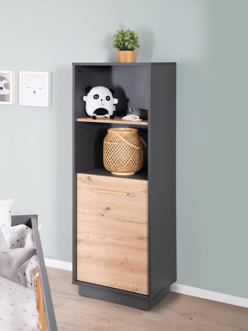 Bibliothèque enfant colonne 1 porte 2 niches 'Roba lenn' gris anthracite - Kiabi