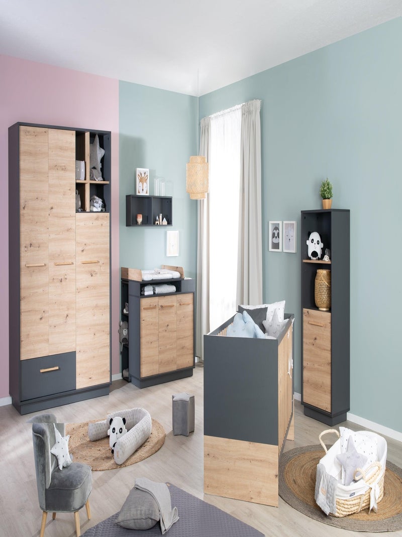 Bibliothèque enfant colonne 1 porte 2 niches 'Roba lenn' gris anthracite - Kiabi
