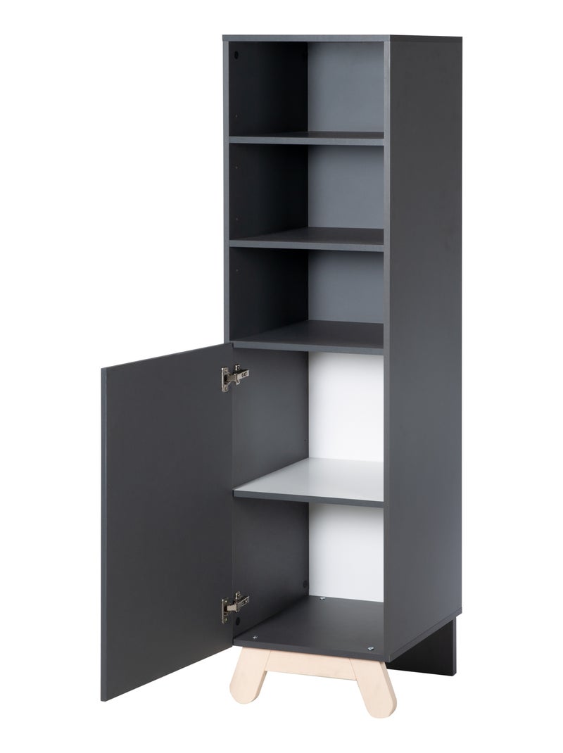 Bibliothèque enfant colonne porte et 3 niches 'Roba Jara' gris anthracite - Kiabi