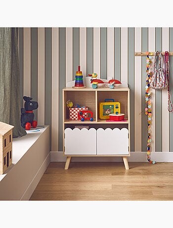 Bibliothèque enfant décor bois 2 étagères 2 portes Azur