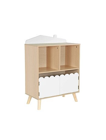 Bibliothèque enfant décor bois 2 étagères 2 portes Azur