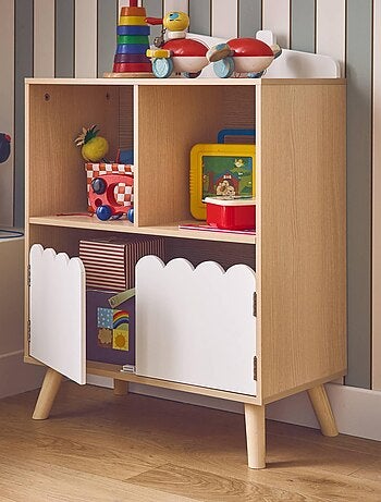 Bibliothèque enfant décor bois 2 étagères 2 portes Azur