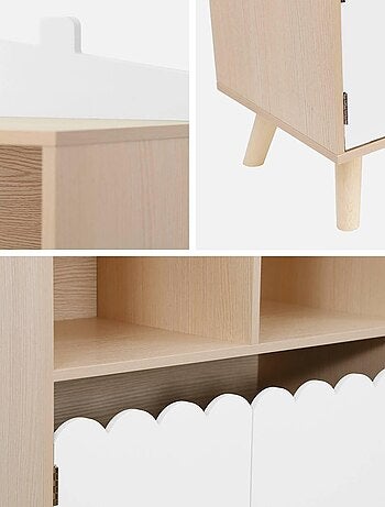 Bibliothèque enfant décor bois 2 étagères 2 portes Azur