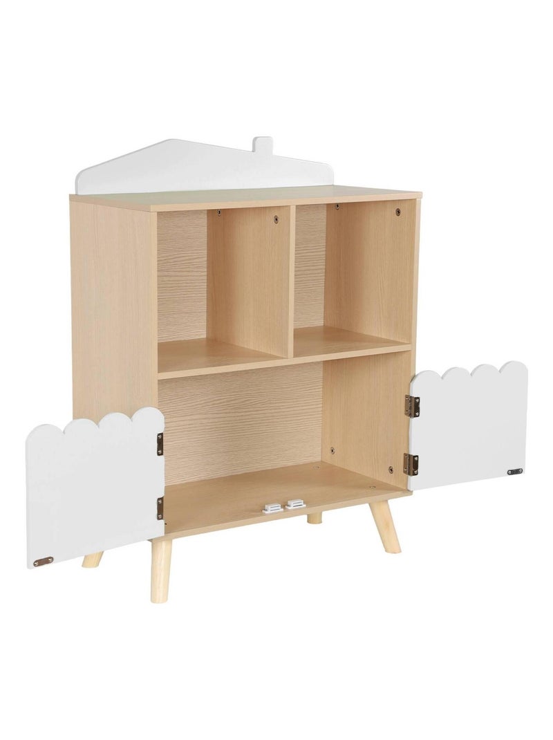 Bibliothèque enfant décor bois 2 étagères 2 portes Azur Blanc - Kiabi