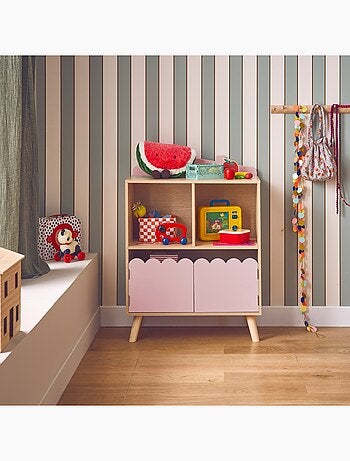 Bibliothèque enfant décor bois 2 étagères 2 portes Azur