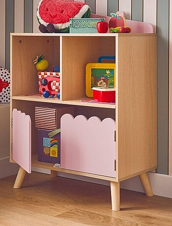 Bibliothèque enfant décor bois 2 étagères 2 portes Azur