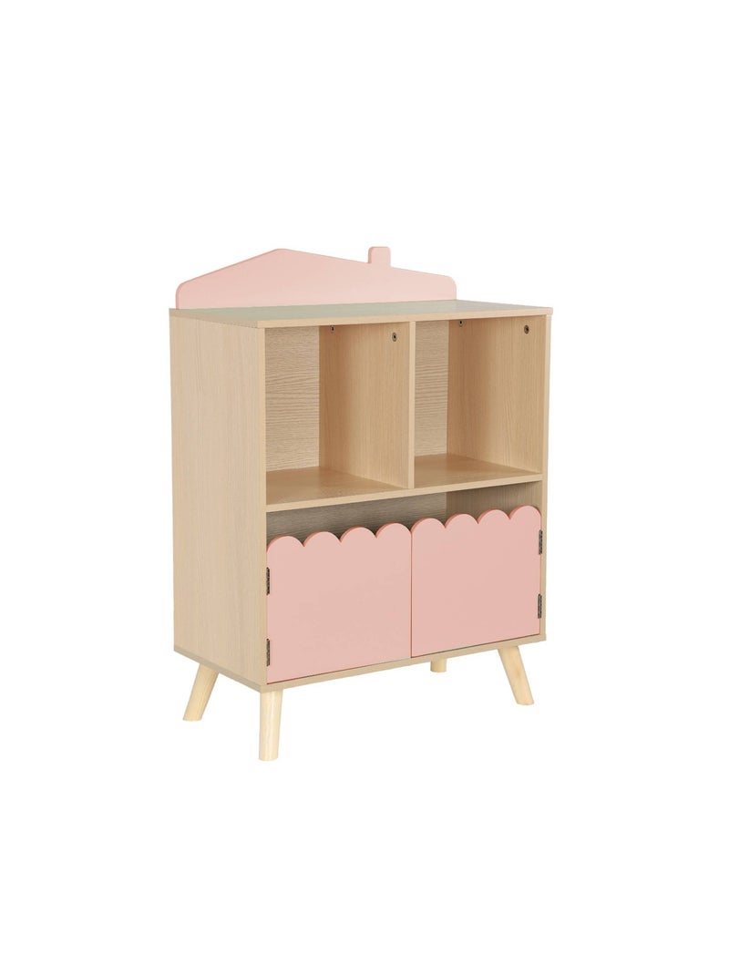 Bibliothèque enfant décor bois 2 étagères 2 portes Azur Rose - Kiabi