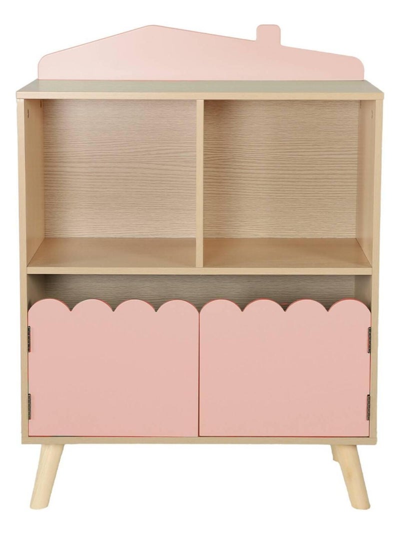 Bibliothèque enfant décor bois 2 étagères 2 portes Azur Rose - Kiabi