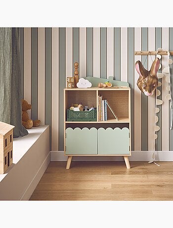 Bibliothèque enfant décor bois 2 étagères 2 portes Azur