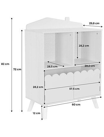 Bibliothèque enfant décor bois 2 étagères 2 portes Azur