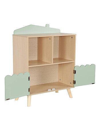 Bibliothèque enfant décor bois 2 étagères 2 portes Azur